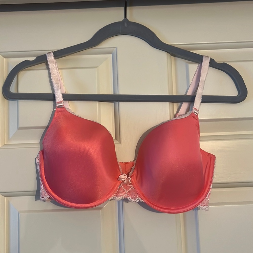 Adore Me pink bra with lace trim